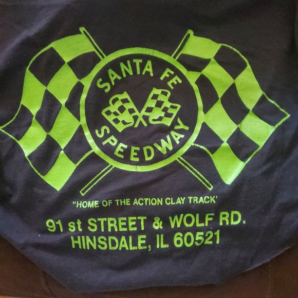 Vintage Santa Fe Speedway Custom Cropped Black Midriff T-shirt / Green on Black - Picture 14 of 15